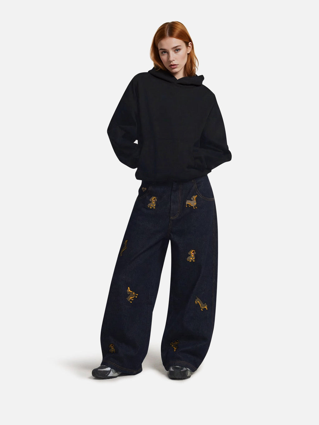 Aelfric Eden Dachshund Embroidered Baggy Jeans